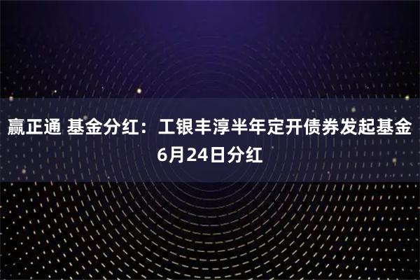 赢正通 基金分红：工银丰淳半年定开债券发起基金6月24日分红