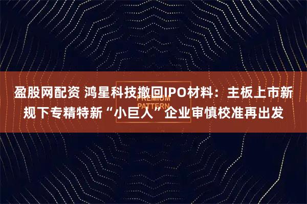 盈股网配资 鸿星科技撤回IPO材料：主板上市新规下专精特新“小巨人”企业审慎校准再出发